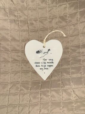 White Ceramic Heart Hanging Ornament with Inspirational Quote